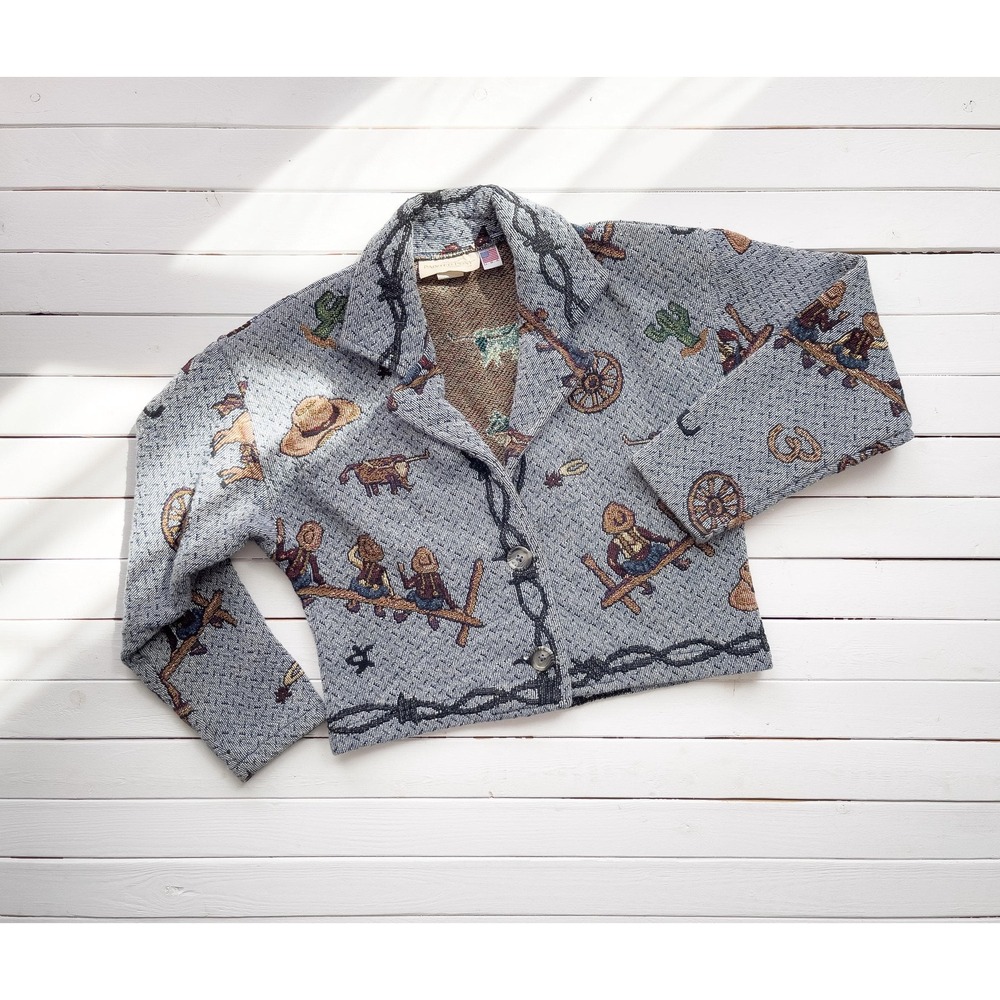 vtg Painted Pony cowboy horse western woven tapestry blanket jacket coat